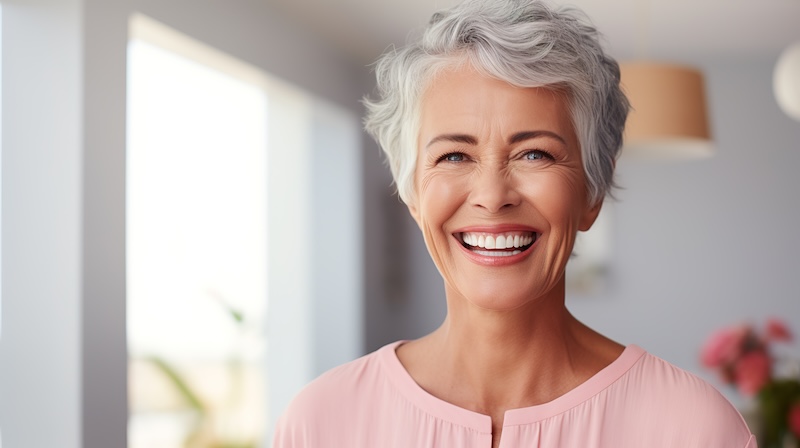 woman smiling from receiving veneers